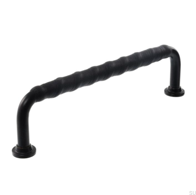 Tirador para mueble alargado LL 1353 128 Negro con cuero negro