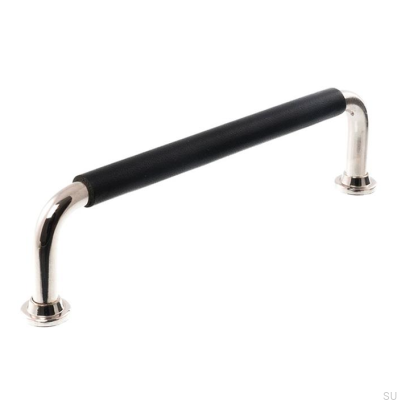 Tirador para mueble alargado LS 1353128 Níquel pulido con cuero negro