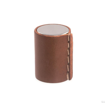 Tirador para mueble 0132 Cromo Pulido con Piel Marrón