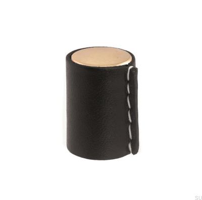 Pomo para mueble 0132 Dorado Cepillado con Cuero Negro