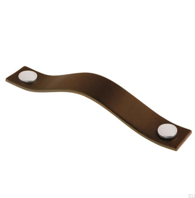 Tirador para mueble oblongo 0156L Cuero Marrón con Cromo