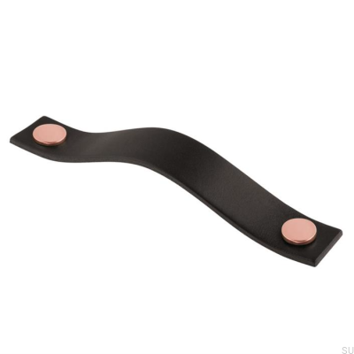 Tirador para mueble alargado 0156L Cuero Negro con Cobre