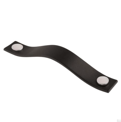 Tirador para mueble oblongo 0156L Cuero Negro con Cromo