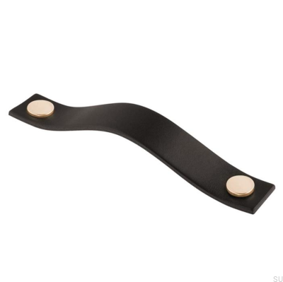 Tirador para mueble alargado 0156L Cuero Negro con Dorado