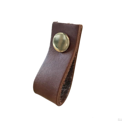 Tirador para mueble Loop Cuero Marrón con Oro