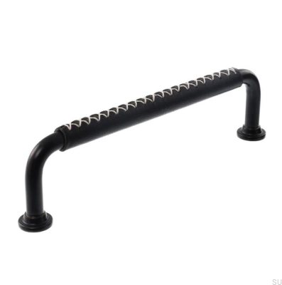 Tirador para mueble longitudinal LX 1353 96 Negro con Cuero Negro