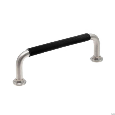 Tirador para mueble alargado LS 1353 96 Níquel cepillado con cuero negro