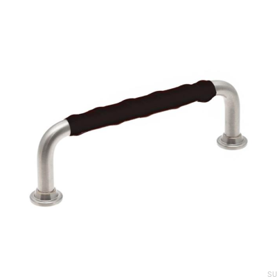 Tirador para mueble alargado LL 1353 96 Níquel cepillado con cuero negro