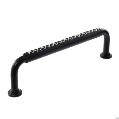 Tirador para mueble longitudinal LX 1353 128 Negro con Cuero Negro