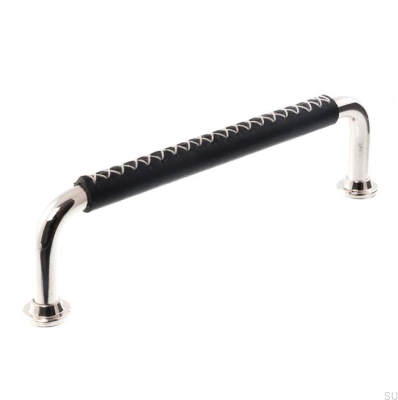 Tirador para mueble alargado LX 1353128 Níquel pulido con cuero negro