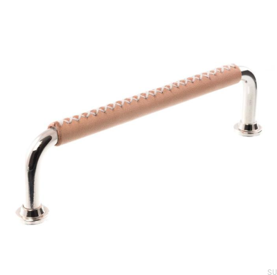 Tirador para mueble alargado 1353 128 Niquel Pulido con Piel