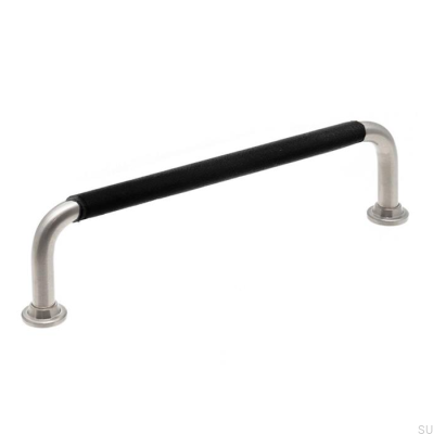 Tirador para mueble alargado LS 1353128 Níquel cepillado con cuero negro