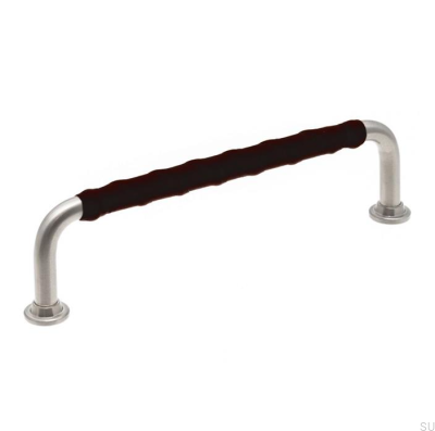 Tirador para mueble alargado LL 1353 128 Níquel cepillado con cuero negro