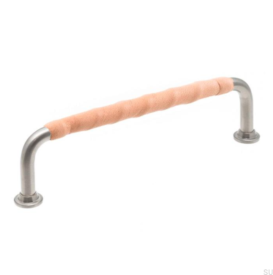 Tirador para mueble alargado 1353 128 Níquel cepillado con piel