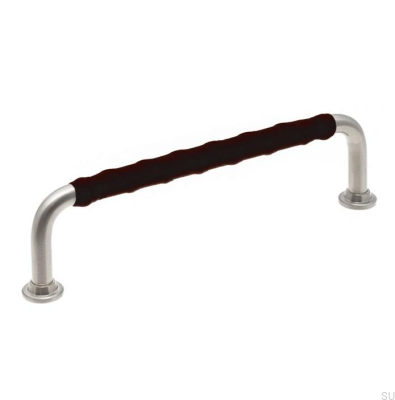 Tirador para mueble alargado 1353 128 Níquel cepillado con piel negra