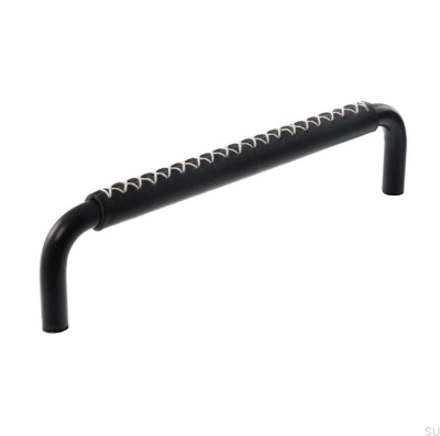 Tirador para mueble alargado 7353 96 Negro con Cuero Negro