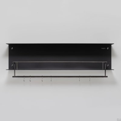 Estante de acero negro con perchas y metal de cañón