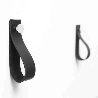 Colgador de Pared 0153L Cuero Negro con Plata Pulida