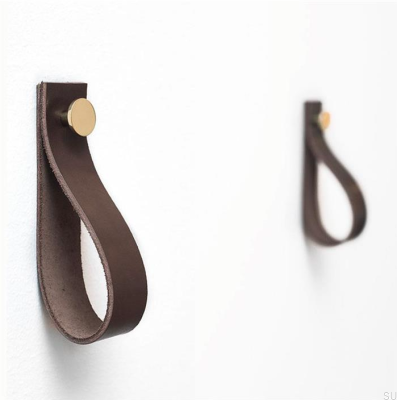Perchero de pared 0153L Cuero Marrón Oscuro con Dorado