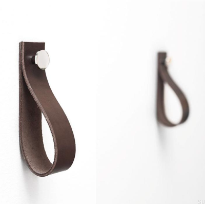 Colgador de Pared 0153L Cuero Marrón Oscuro con Plata Pulida