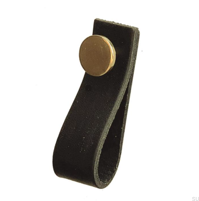 Tirador para mueble Loop 80 Cuero Negro con Oro