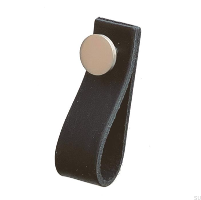 Tirador para mueble Loop 80 Cuero Negro con Plata Cepillada