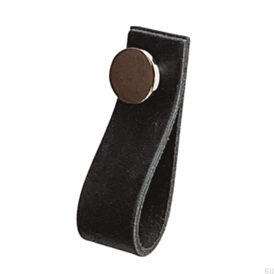 Tirador para mueble Loop 80 Cuero Negro con Plata Pulida