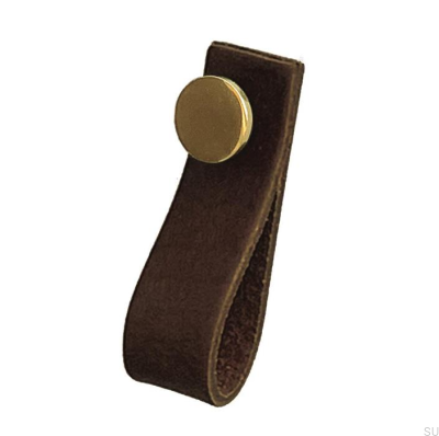 Tirador para mueble Loop 80 Cuero Marrón con Oro