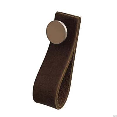 Tirador para mueble Loop 80 Cuero Marrón con Plata Cepillado