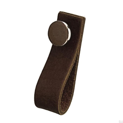 Tirador para mueble Loop 80 Cuero Marrón con Plata Pulida
