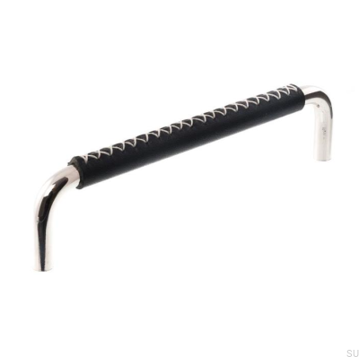 Tirador para mueble alargado LX 7353 96 Níquel pulido con cuero negro