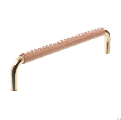 Tirador para mueble alargado 7353 96 Latón pulido con cuero