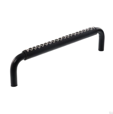 Tirador para mueble alargado 7353 128 Negro Mate con Piel Negro
