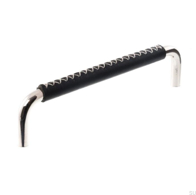 Tirador para mueble alargado LX 7353128 Níquel pulido con cuero negro
