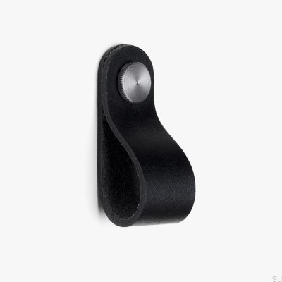 Mueble Pomo Pasador Cuero negro con plata