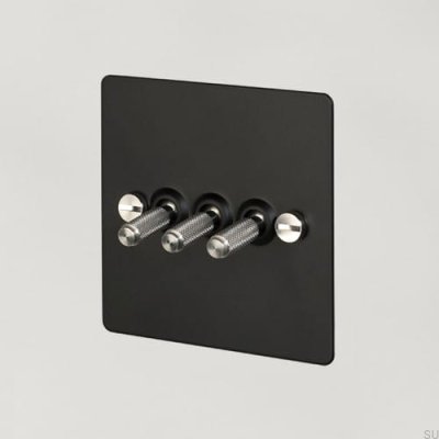 Triple Switch Cross 3G Acero Negro con Plata Estándar Británico