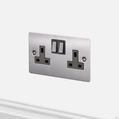Enchufe doble tipo G UK 2G acero plateado estándar británico