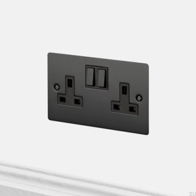 Enchufe doble tipo G UK 2G acero negro estándar británico