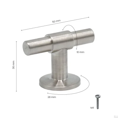 Pomo para mueble T-Bar Uniform Acero Cepillado