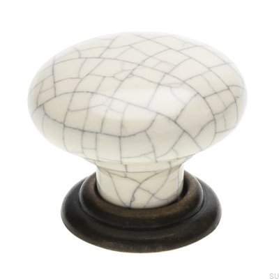 Pomo para mueble SP65 Porcelánico Blanco con Oro Viejo
