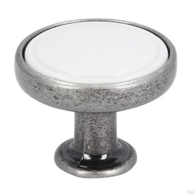 Pomo para Mueble 1971 30 Plata Antigua con Blanco