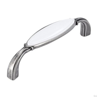 Tirador para mueble alargado 1973 96 Plata Vieja con Blanco