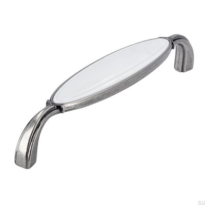 Tirador para mueble alargado 1973 128 Plata Vieja con Blanco