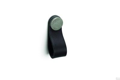 Tirador para mueble Flexa 70 Cuero Negro con Estaño