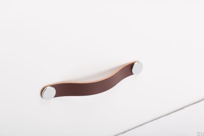Tirador para mueble Flexa 160 Cuero Marrón con Plata