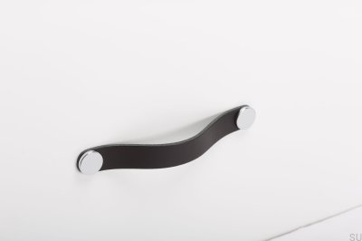 Tirador para mueble Flexa 160 Cuero Negro con Plata