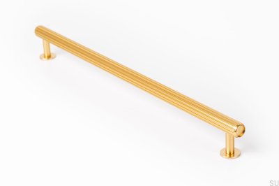 Tirador para mueble rectangular Rille 320 en oro cepillado