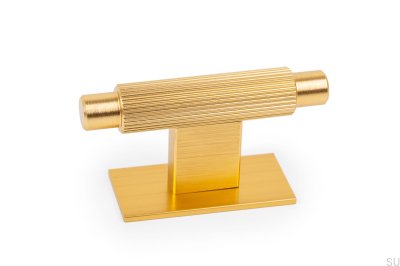 Pomo para mueble con placa T-Bar Arpa, Aluminio, Dorado, Cepillado