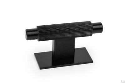 Pomo para Mueble con Placa Arpa T-Bar Aluminio Negro Cepillado