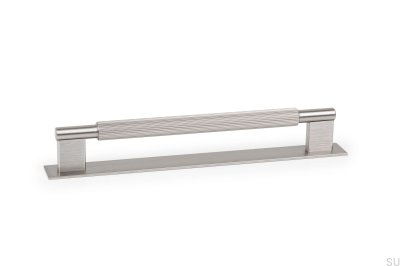 Tirador para mueble longitudinal con Placa Arpa 192, Aluminio, Plata, Cepillado